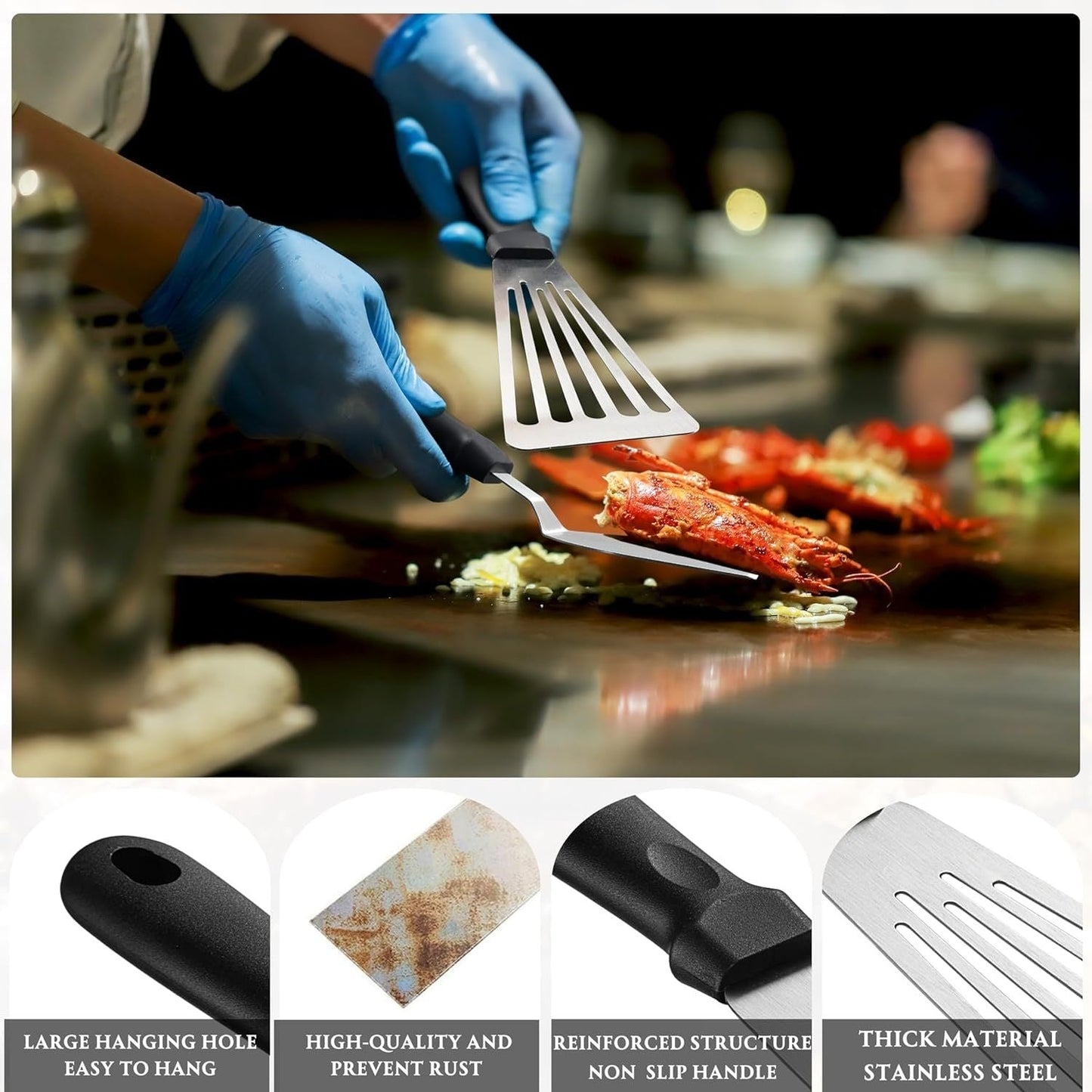 32pcs Blackstone Grill Accessory Kit - Stainless Steel Flat Top Grilling Set with Cleaning Brush, Spatula, Pizza Cutter, Skewers & More for Outdoor BBQ & Camping
