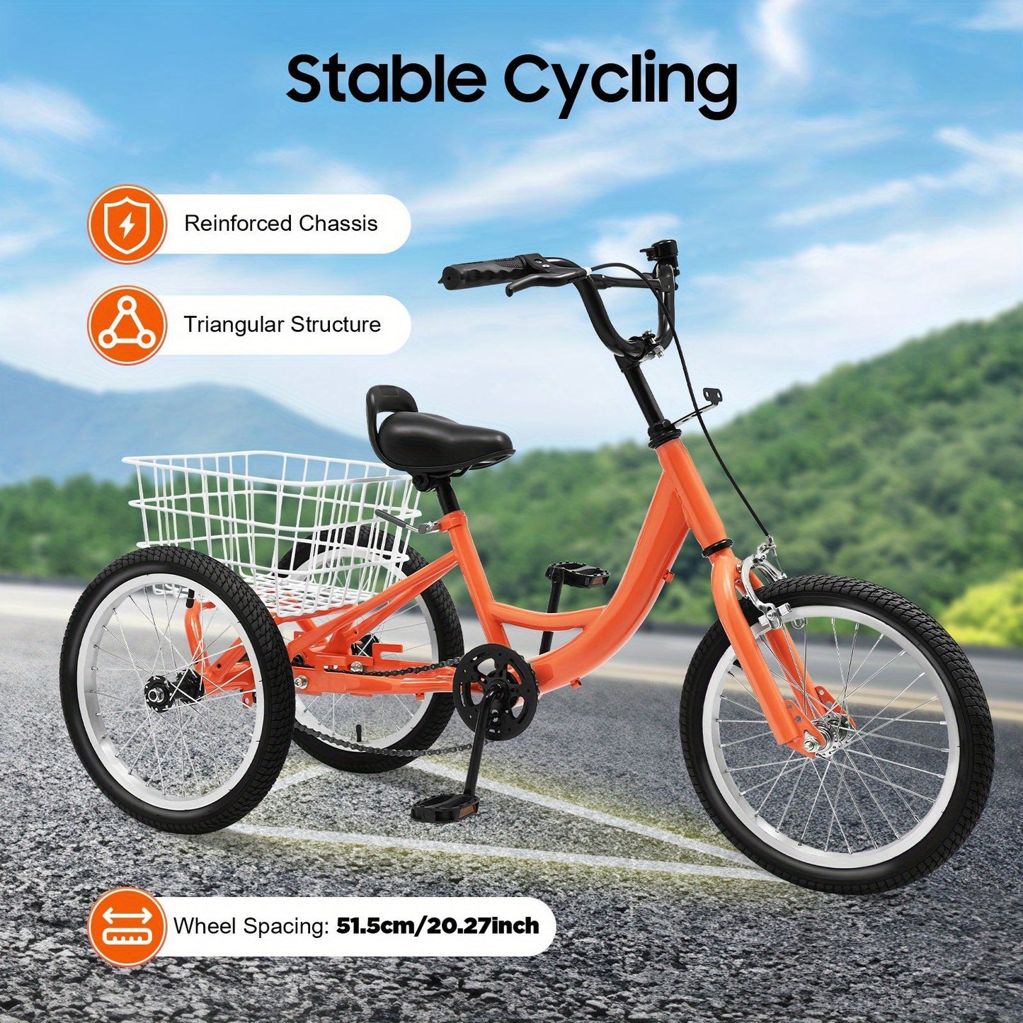 40.64cm Kids Tricycle with Adjustable Handlebar & Seat, Lightweight Steel Frame, Rear Basket, and Safety Features – Ideal for Outdoor Fun & Shopping