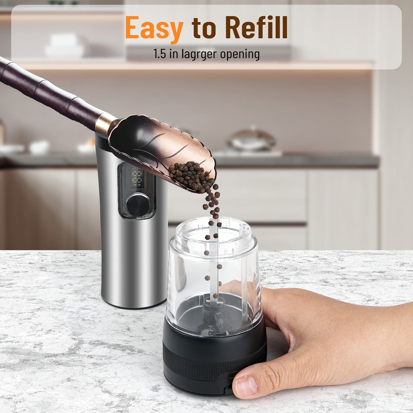 Stainless Steel Electric Pepper Salt Grinder Set with LED, USB Charging