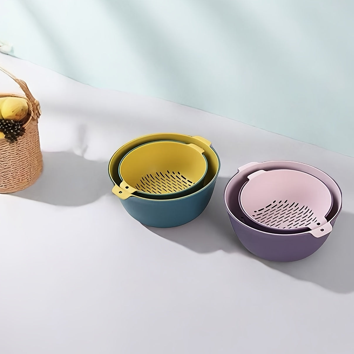 6pcs Double Drain Kitchen Strainer Set - Ideal for Fruits, Vegetables & Thawing