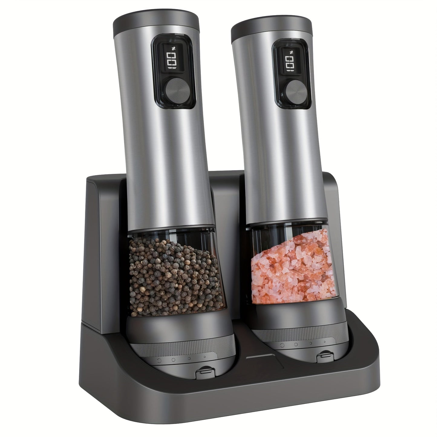 Stainless Steel Electric Pepper Salt Grinder Set with LED, USB Charging