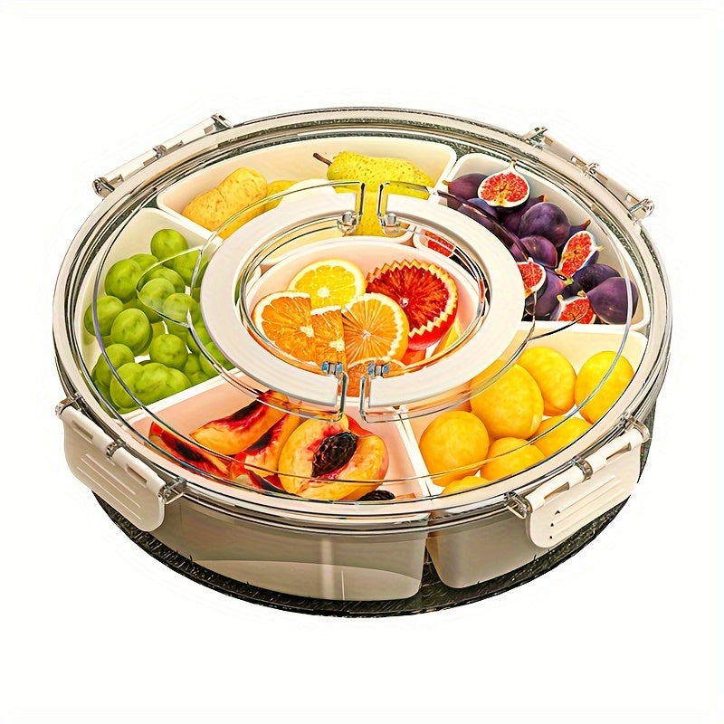 1pc Rotating Snack Tray with Lid | Round Plastic Food Storage Organizer | Ideal for Holidays & Parties