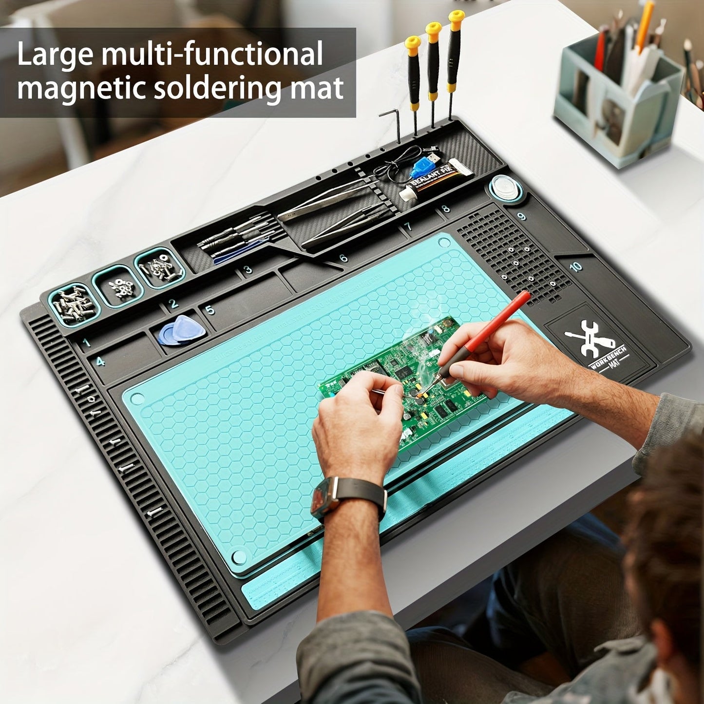 Heat Resistant Silicone Soldering Mat with Magnetic Sections for Phone Repair