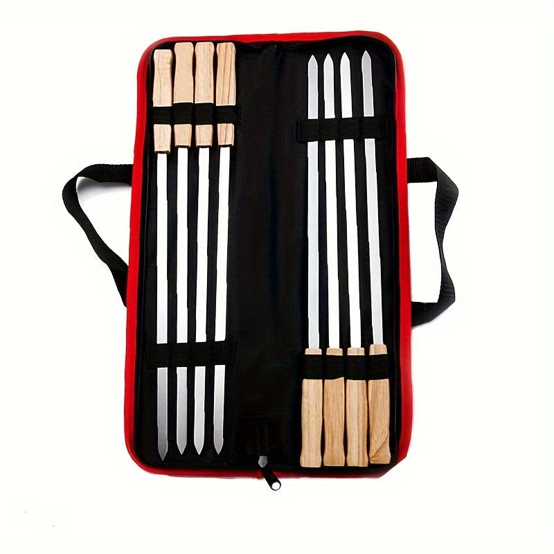 Premium 8-Pack Stainless Steel BBQ Skewers with Wooden Handles for Outdoor Grilling