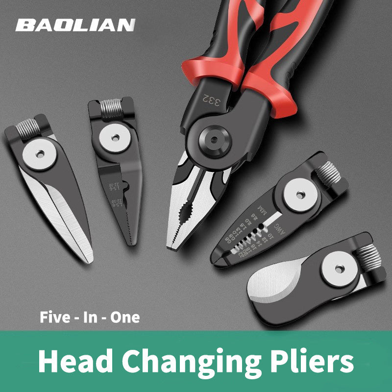 5-in-1 Multi-Purpose Pliers Set with Replaceable Heads for Electrical Maintenance