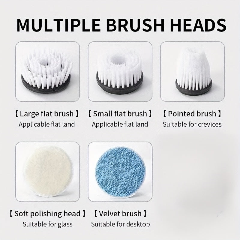 5-in-1 Electric Spin Scrubber with USB Rechargeable 1200mAh Battery | Efficient Cleaning Tool
