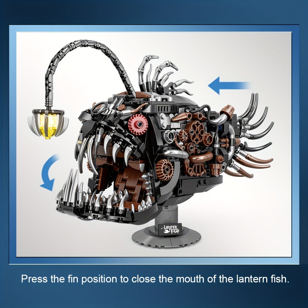 1038pcs Mechanical Lantern Fish Building Block Set - Steampunk Style Collectible for Adults