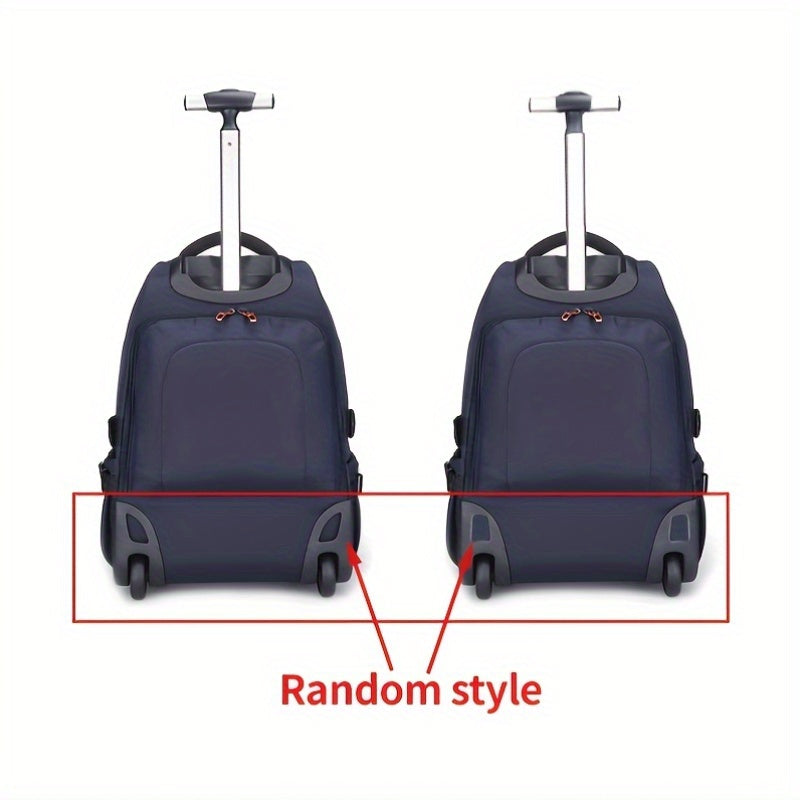 Black Oxford Fabric Convertible Backpack with Wheels - Business Travel & College Essential