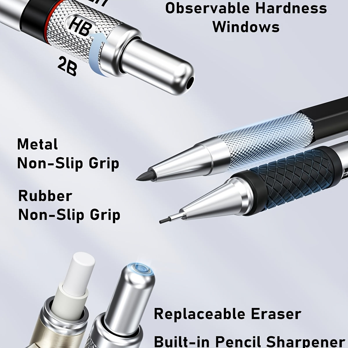 Art Mechanical Pencil Set - 25pcs with Case, 0.5, 0.7, 0.9mm & 2mm Lead Holders