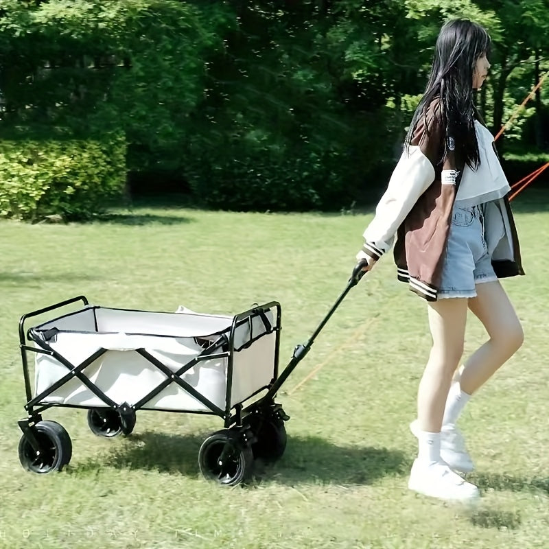 Heavy-Duty Steel Folding Cart with Large Wheels, Side Pockets, and Brakes - Perfect for Beach, Camping, and Outdoor Activities