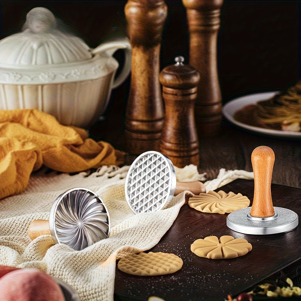 Zinc Alloy Cookie Stamp Mold with Floral Swirl Pattern - Perfect for Holiday Baking