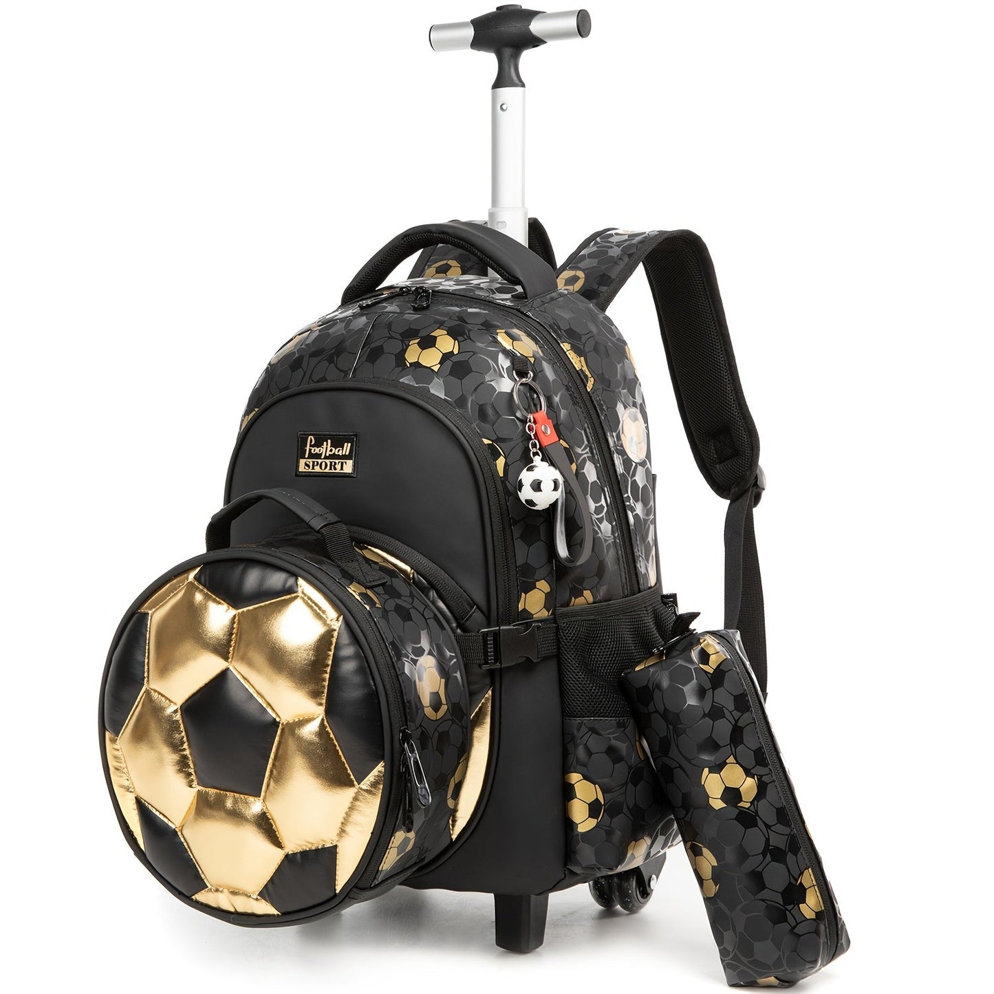 Durable Boys' Rolling Backpack with Cartoon Football Design and Adjustable Straps