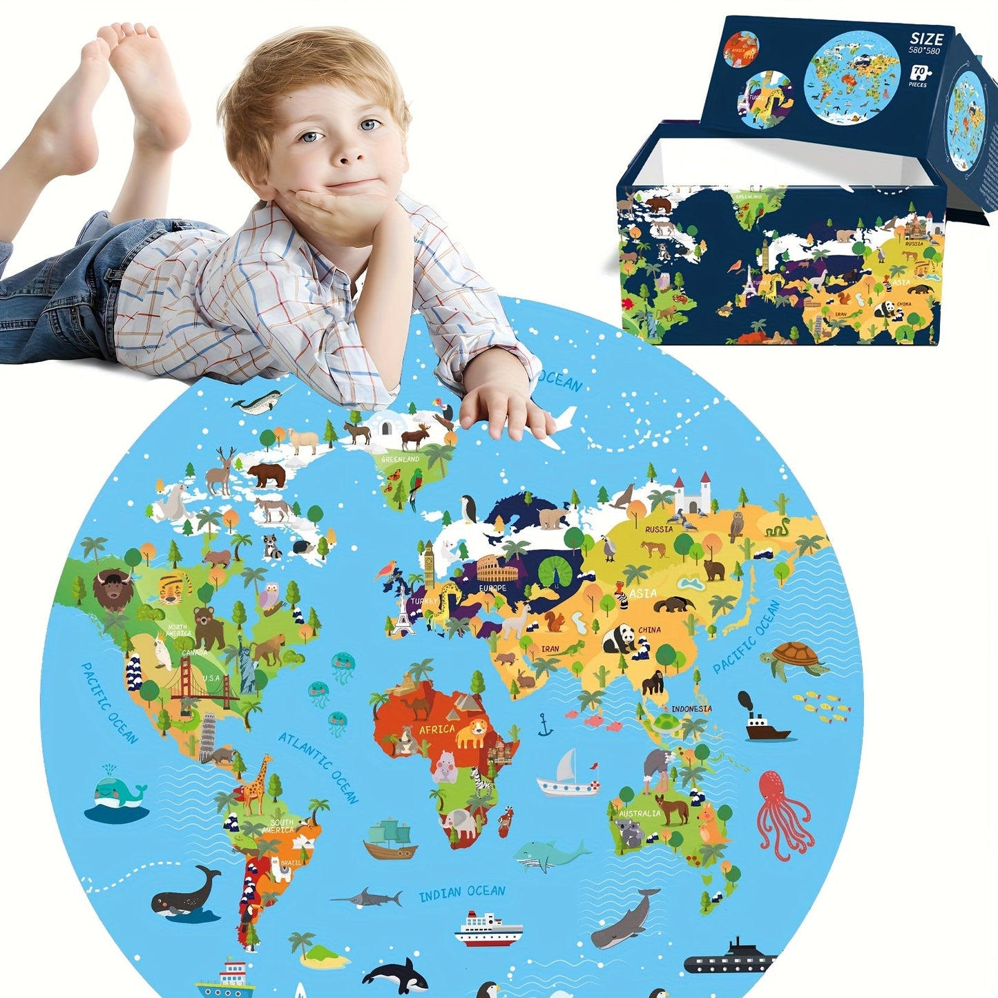 70pcs Animal Floor Puzzle – Educational Circular Design with Vibrant Patterns – Durable and Ideal for Early Learning & Family Interaction