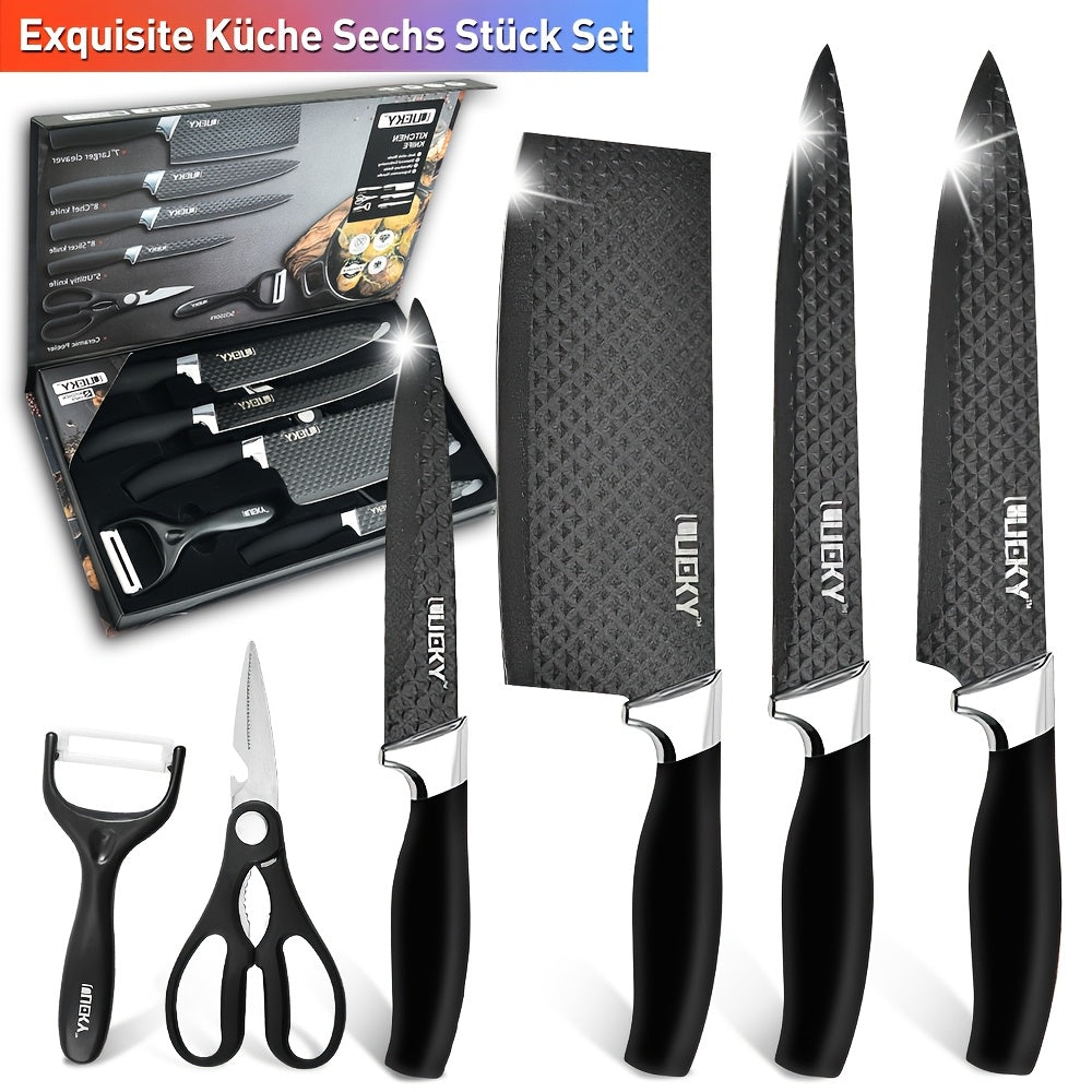 6pcs Multi-Size Kitchen Knife Set - Stainless Steel, Super Sharp, Brown Handles, Ideal for Cooking & Camping, Perfect Gift with Elegant Packaging