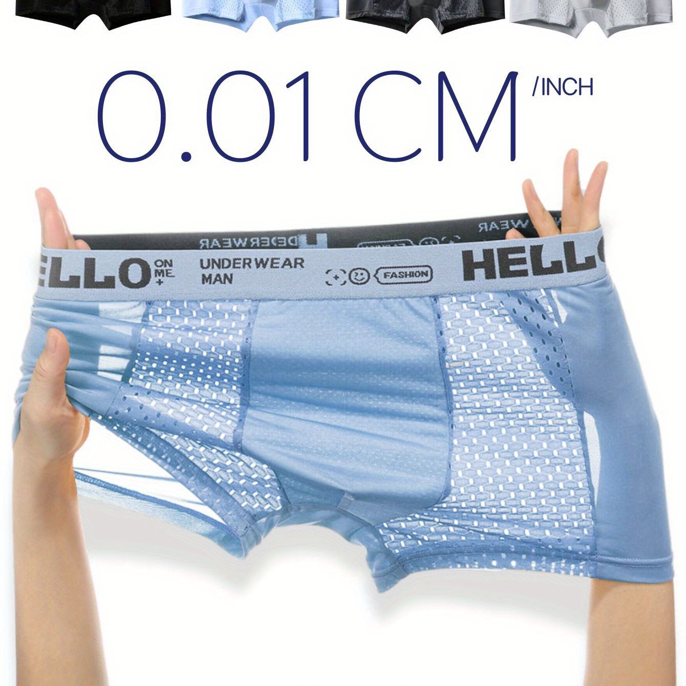 Men's Creative Ice Slippy Fiber Boxer Briefs 4-Pack - Breathable Mesh Fashion