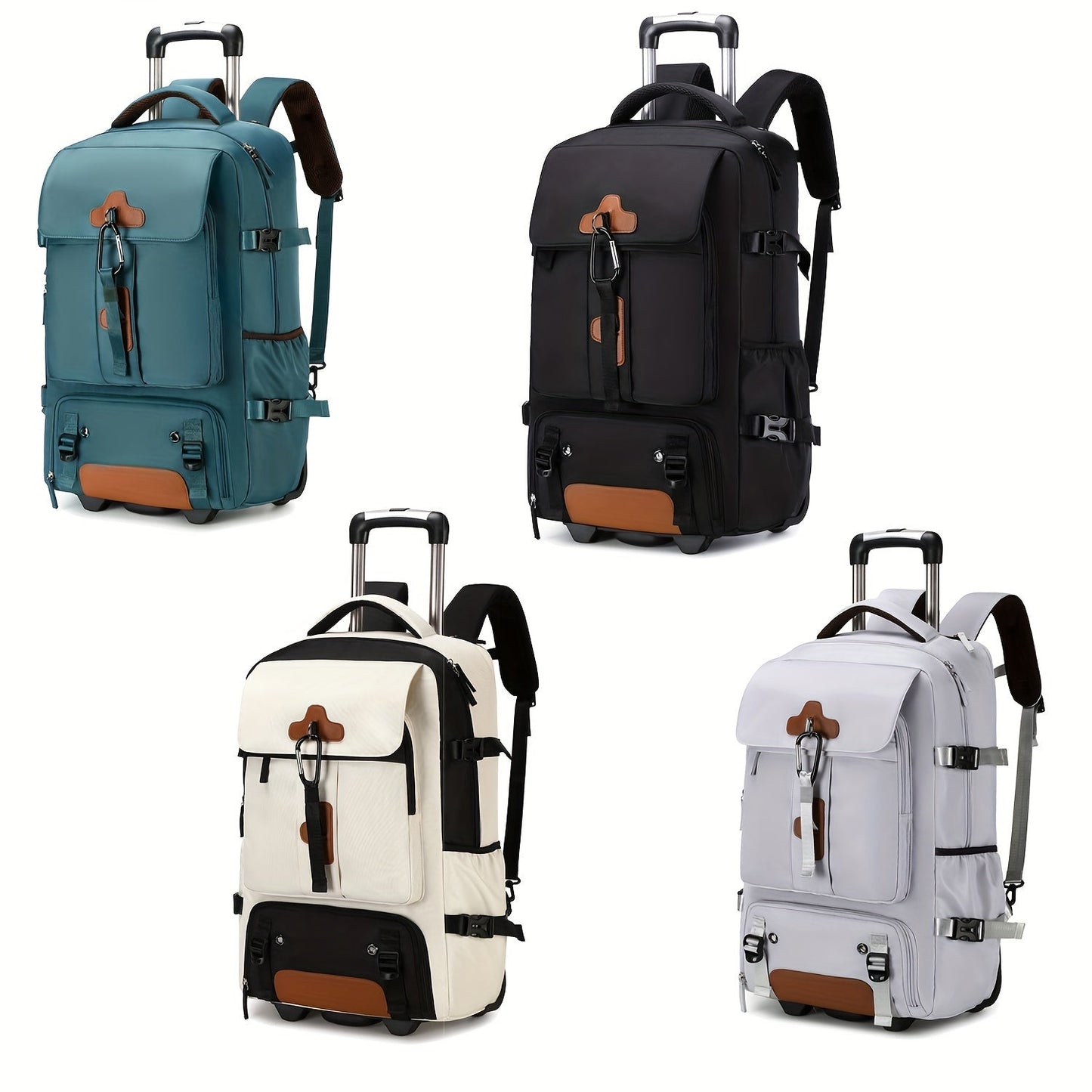 17-Inch Rolling Backpack with Wheels for Men | Beige & Black | Travel Laptop Bag with Shoe Compartment | Adjustable Straps | Multiple Pockets | School & Business