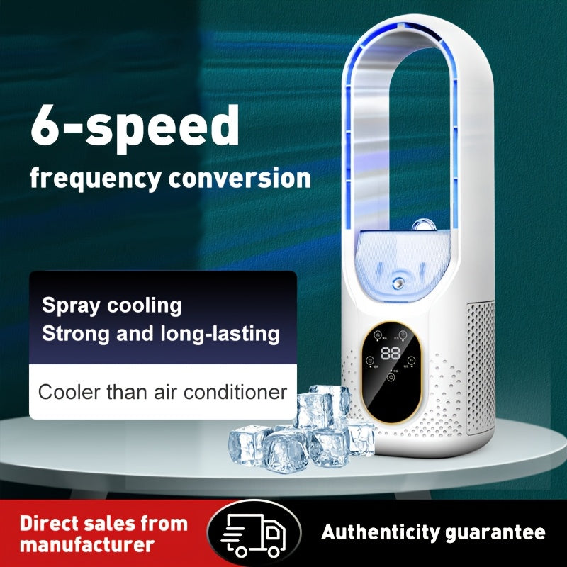 Portable Bladeless Fan with USB, 6 Speeds & LED Display - Quiet & Strong for Travel, Home & Outdoor
