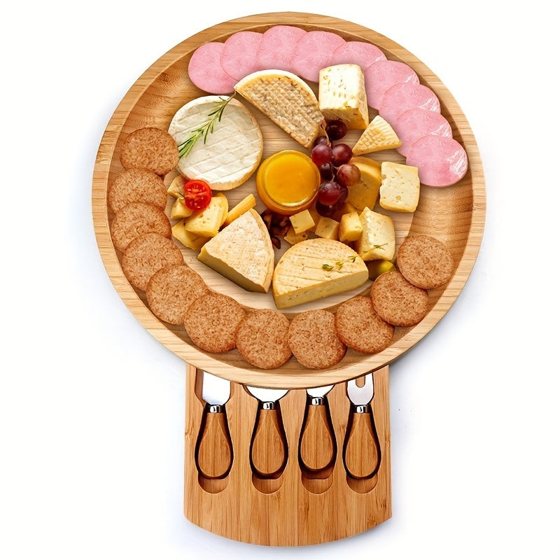 Premium Bamboo Cheese Board Set with Knives - Perfect for Holiday Entertaining and Gift-Giving