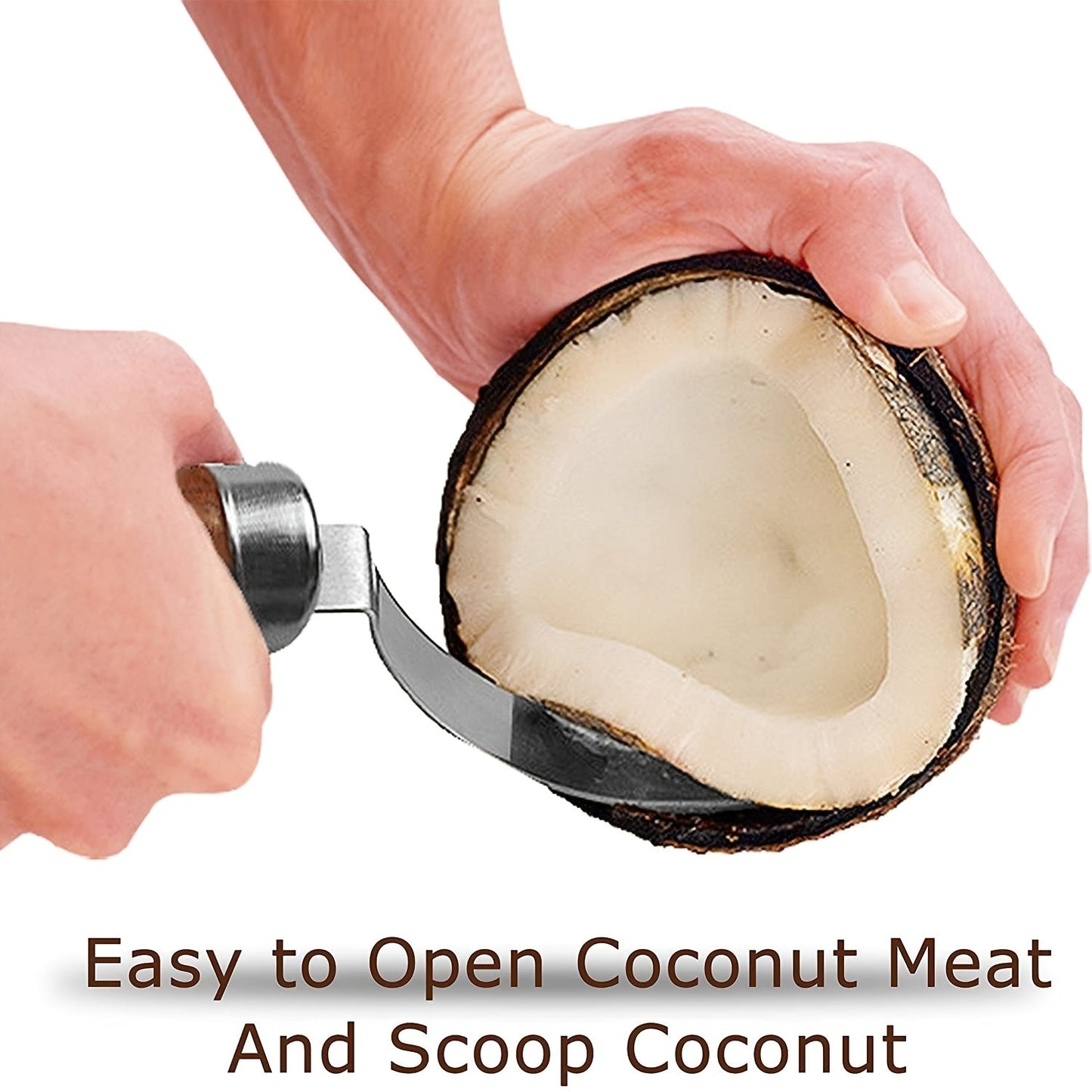 Coconut Opener Tool Set - Stainless Steel Coconut Scraper & Punch with Wooden Handle