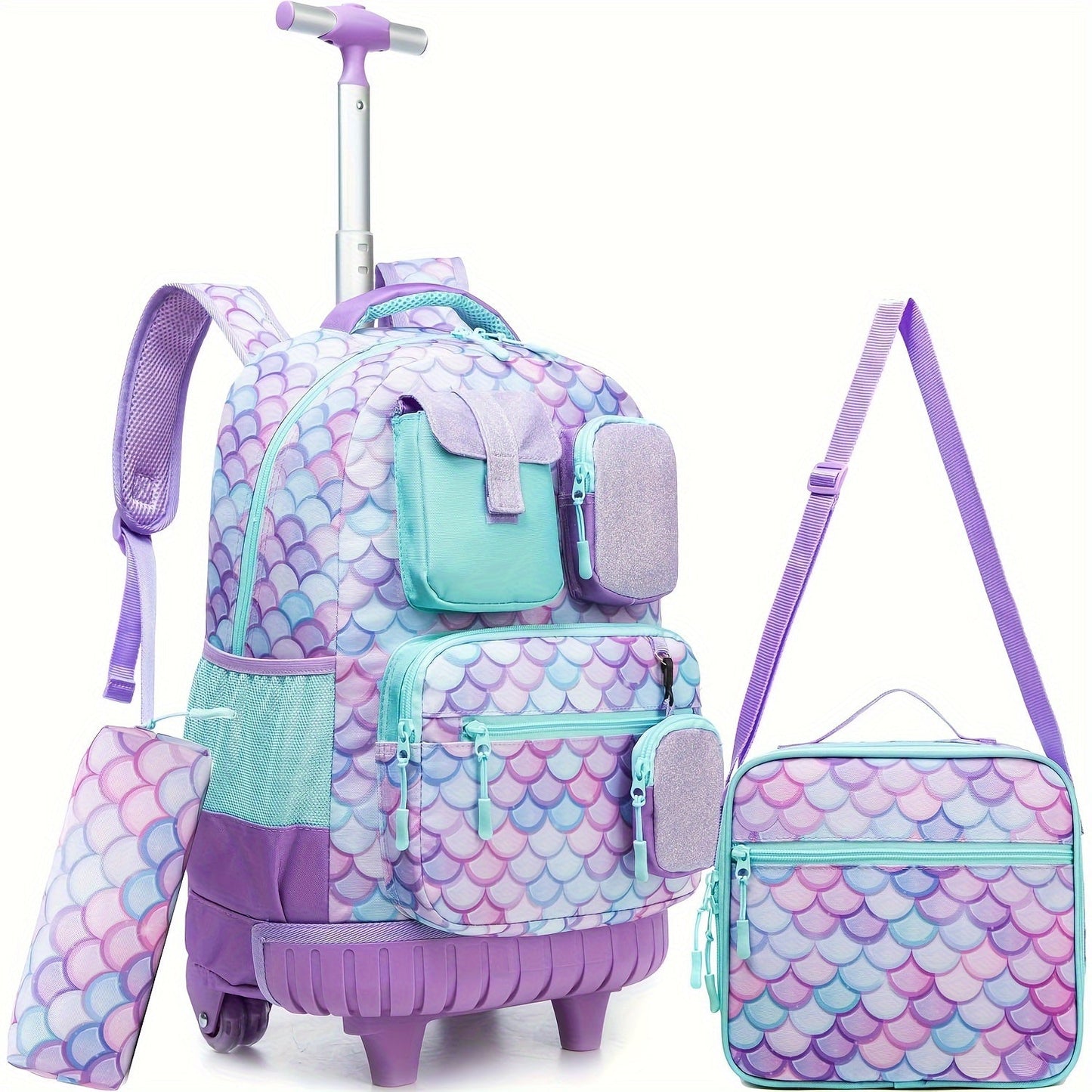 Rolling Backpack with Wheels for Girls - 3-in-1 Travel Suitcase & Handbag