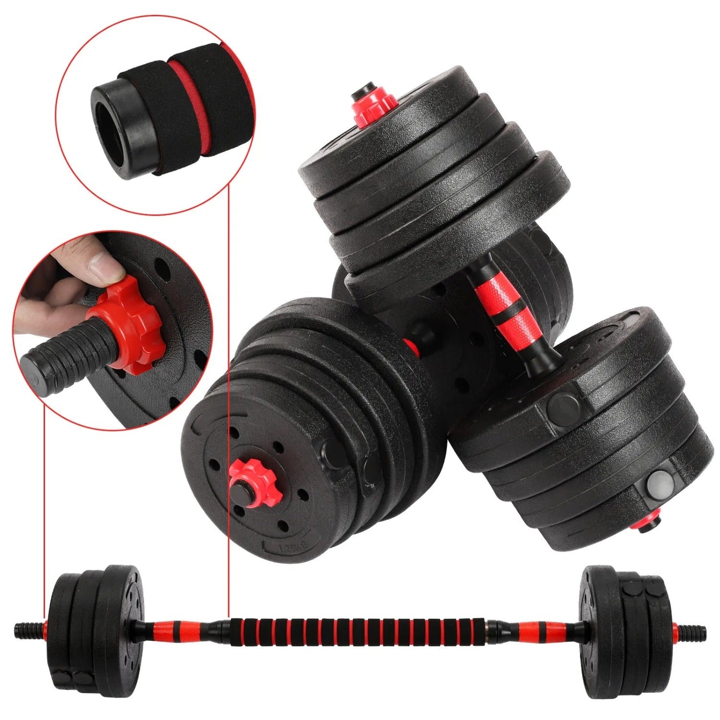 30kg Dumbbell and Barbell Set for Strength Training - Adjustable Weights, PVC Material, Ideal for Home Gym, Fitness and Weightlifting