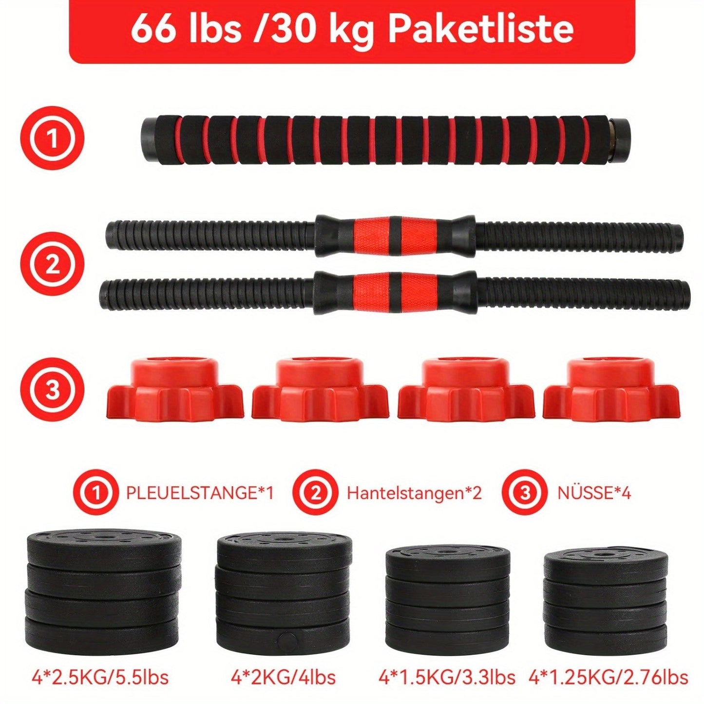 30kg Dumbbell and Barbell Set for Strength Training - Adjustable Weights, PVC Material, Ideal for Home Gym, Fitness and Weightlifting