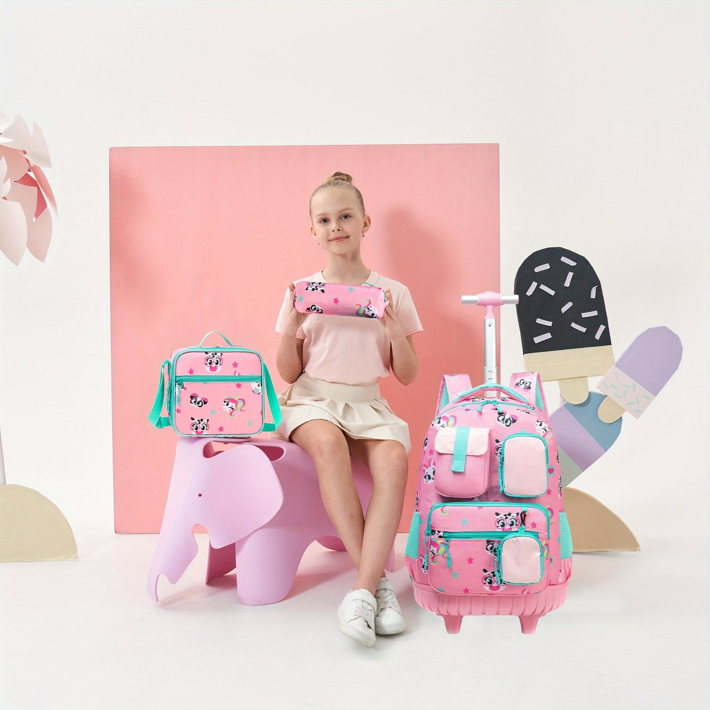Rolling Backpack with Wheels for Girls - 3-in-1 Travel Suitcase & Handbag