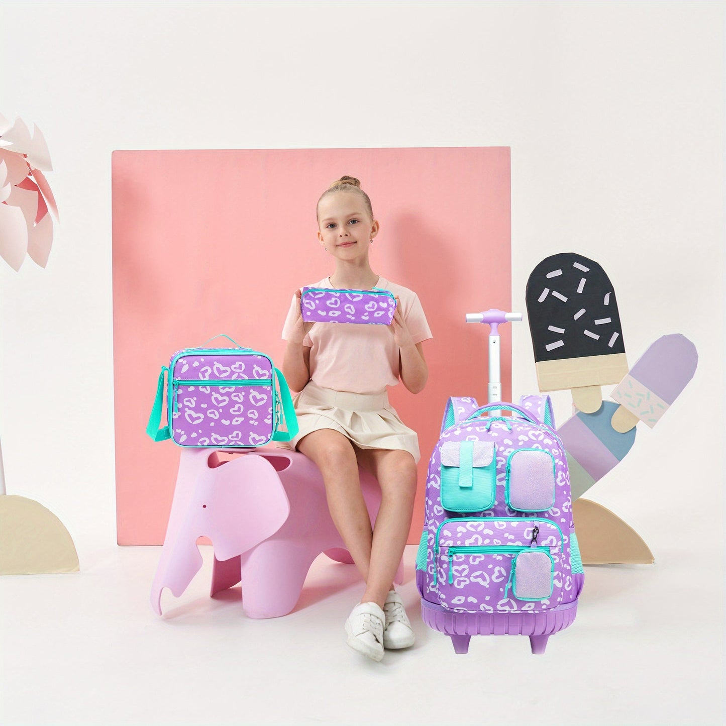 Rolling Backpack with Wheels for Girls - 3-in-1 Travel Suitcase & Handbag