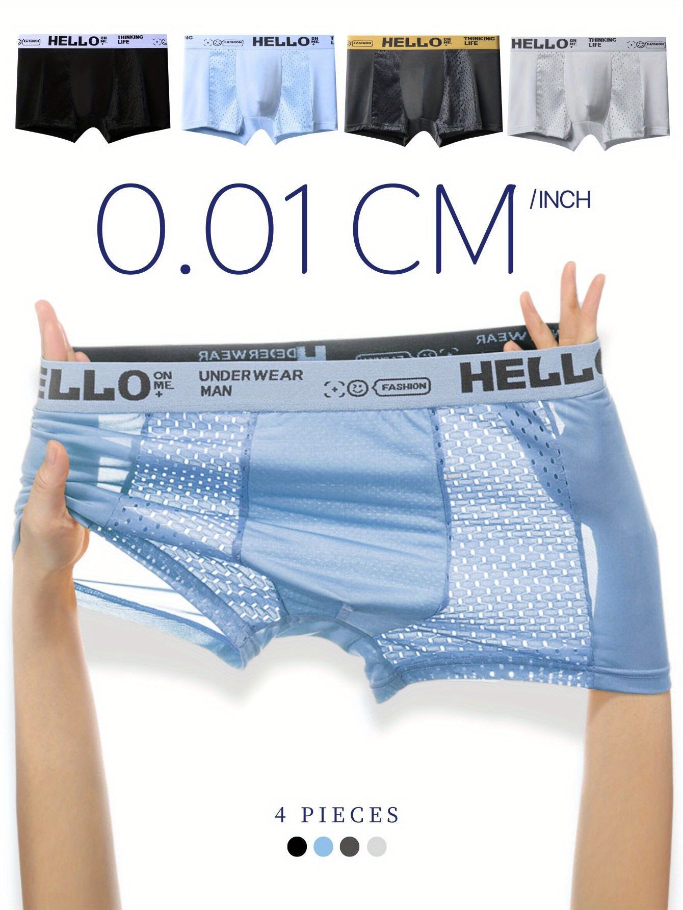 Men's Creative Ice Slippy Fiber Boxer Briefs 4-Pack - Breathable Mesh Fashion