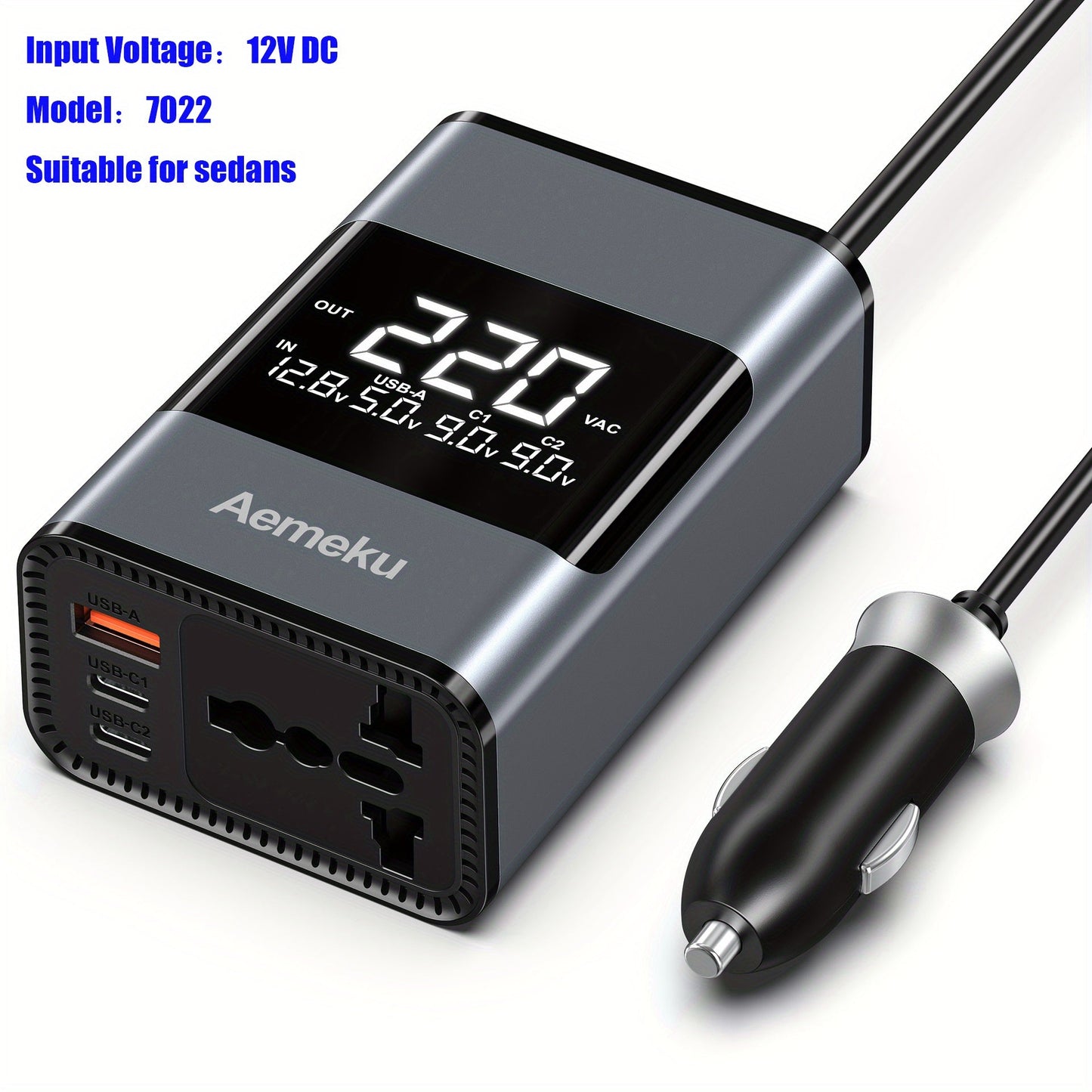 Aemeku 200W Mini Car Inverter - 12V/24V to 220V, Universal Socket, PD & USB Ports