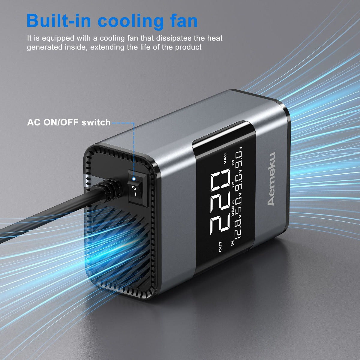 Aemeku 200W Mini Car Inverter - 12V/24V to 220V, Universal Socket, PD & USB Ports