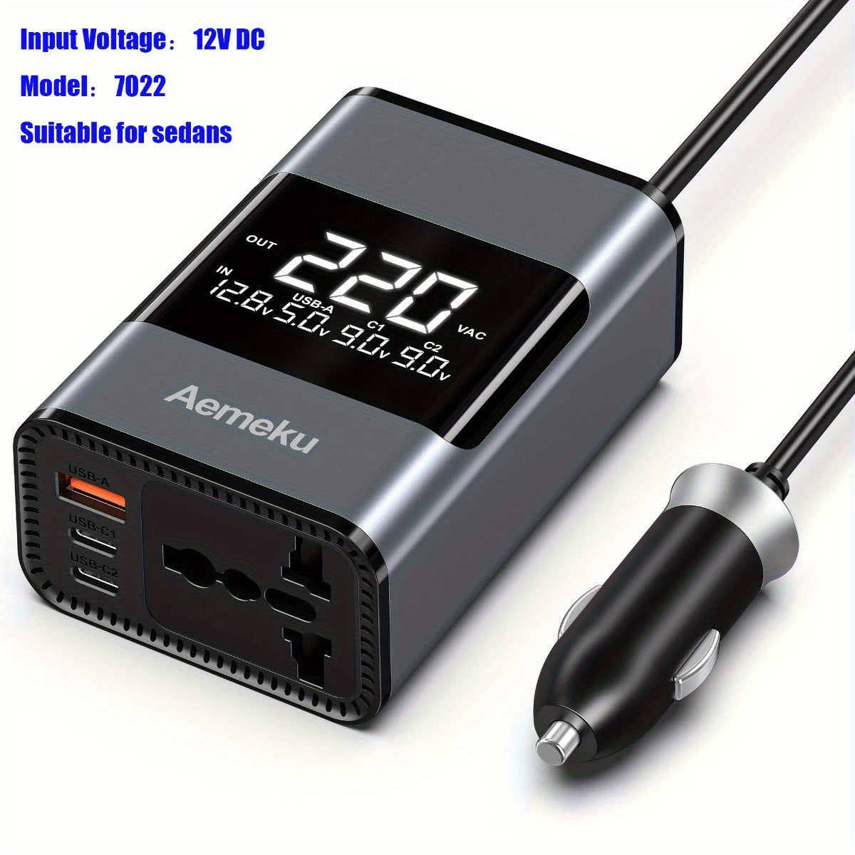 Aemeku 200W Mini Car Inverter - 12V/24V to 220V, Universal Socket, PD & USB Ports