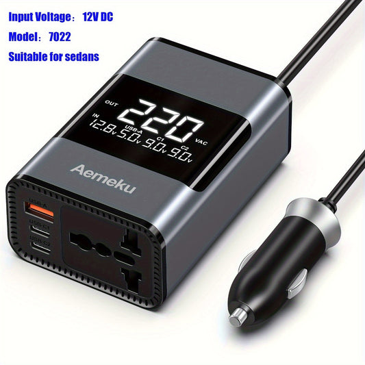 Aemeku 200W Mini Car Inverter - 12V/24V to 220V, Universal Socket, PD & USB Ports