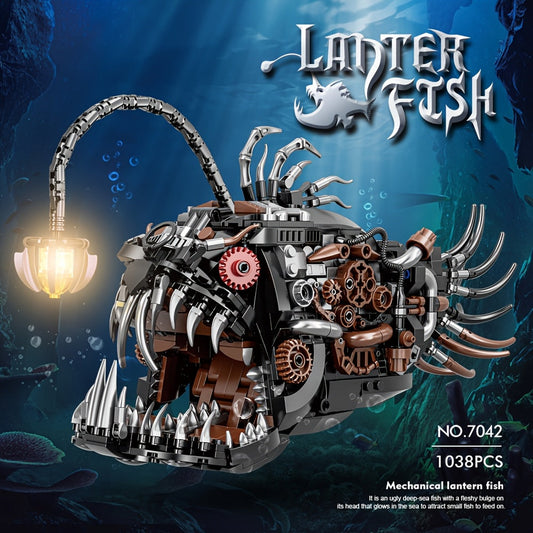 1038pcs Mechanical Lantern Fish Building Block Set - Steampunk Style Collectible for Adults