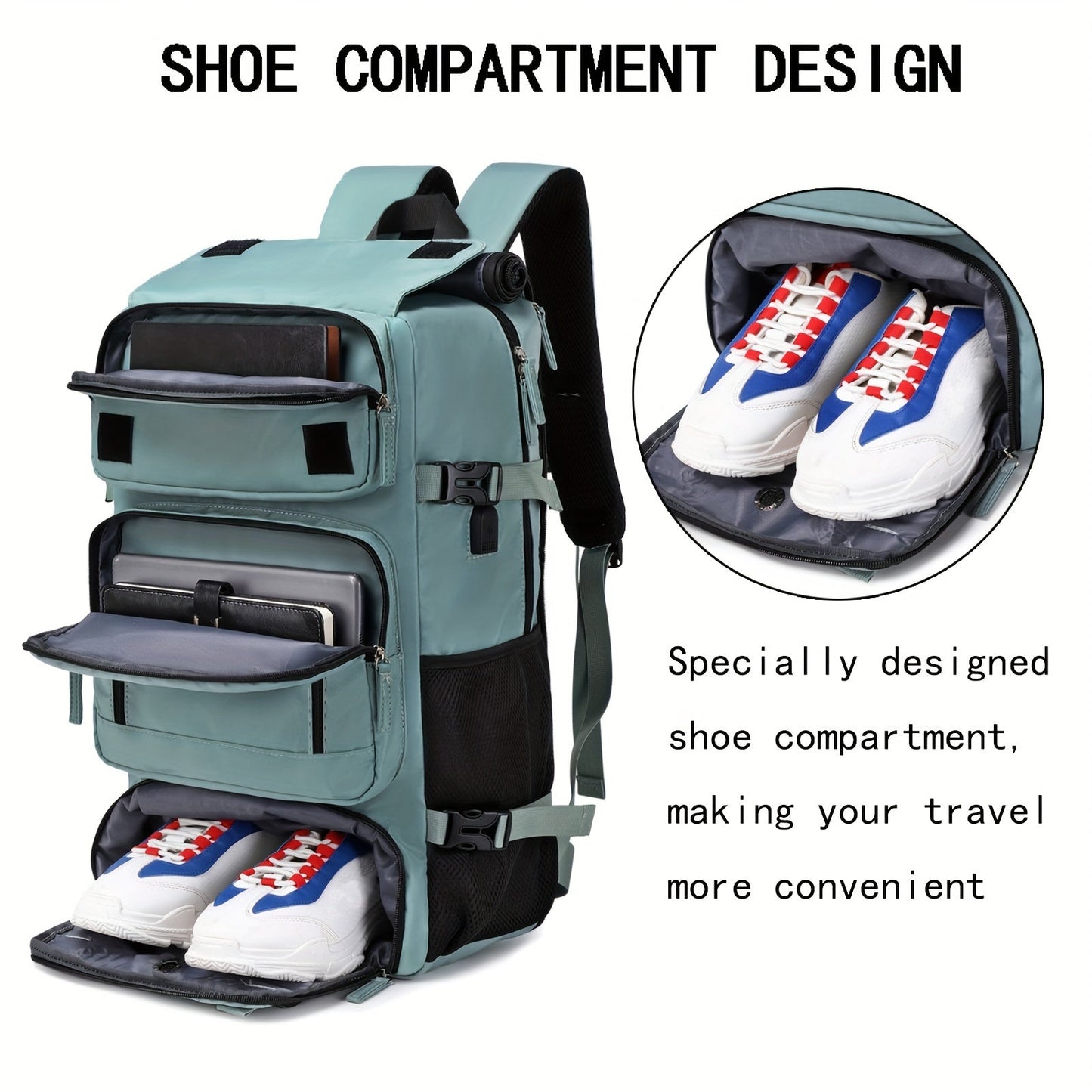 50L Large Capacity Travel Backpack with USB Charging - Unisex, Multi-Functional, Sports Style