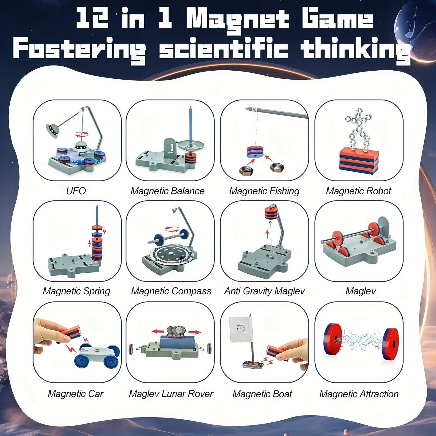 STEM Physics Science Kit for Kids - 12-in-1 Magnetic Floating Toy Set
