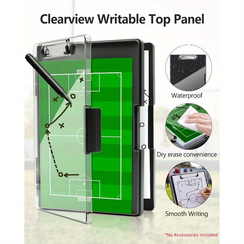Heavy-Duty Plastic Coach Clipboard with Pen Holder & Dry Erase Surface - Large Capacity, Waterproof Design for Sports & Office