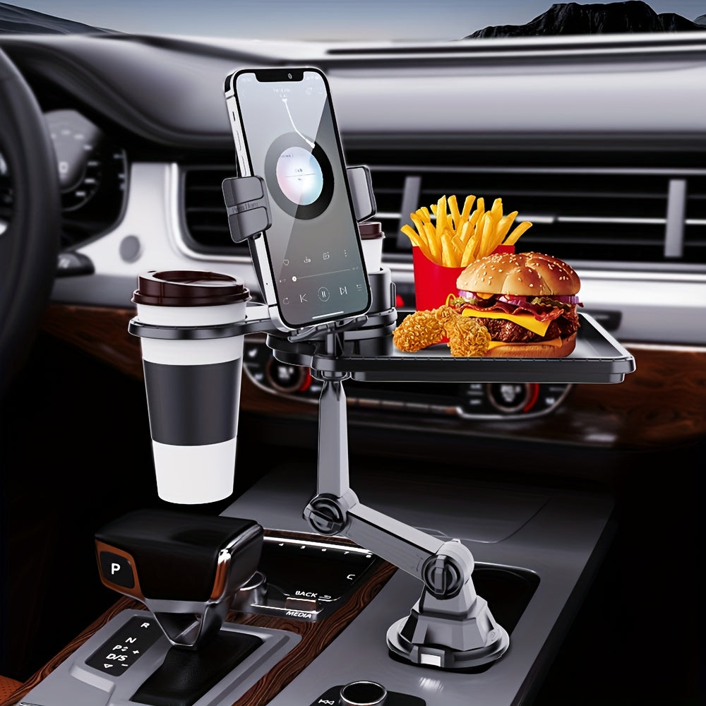 Universal Car Cup Holder & Phone Mount with Tray - Rotatable & Adjustable