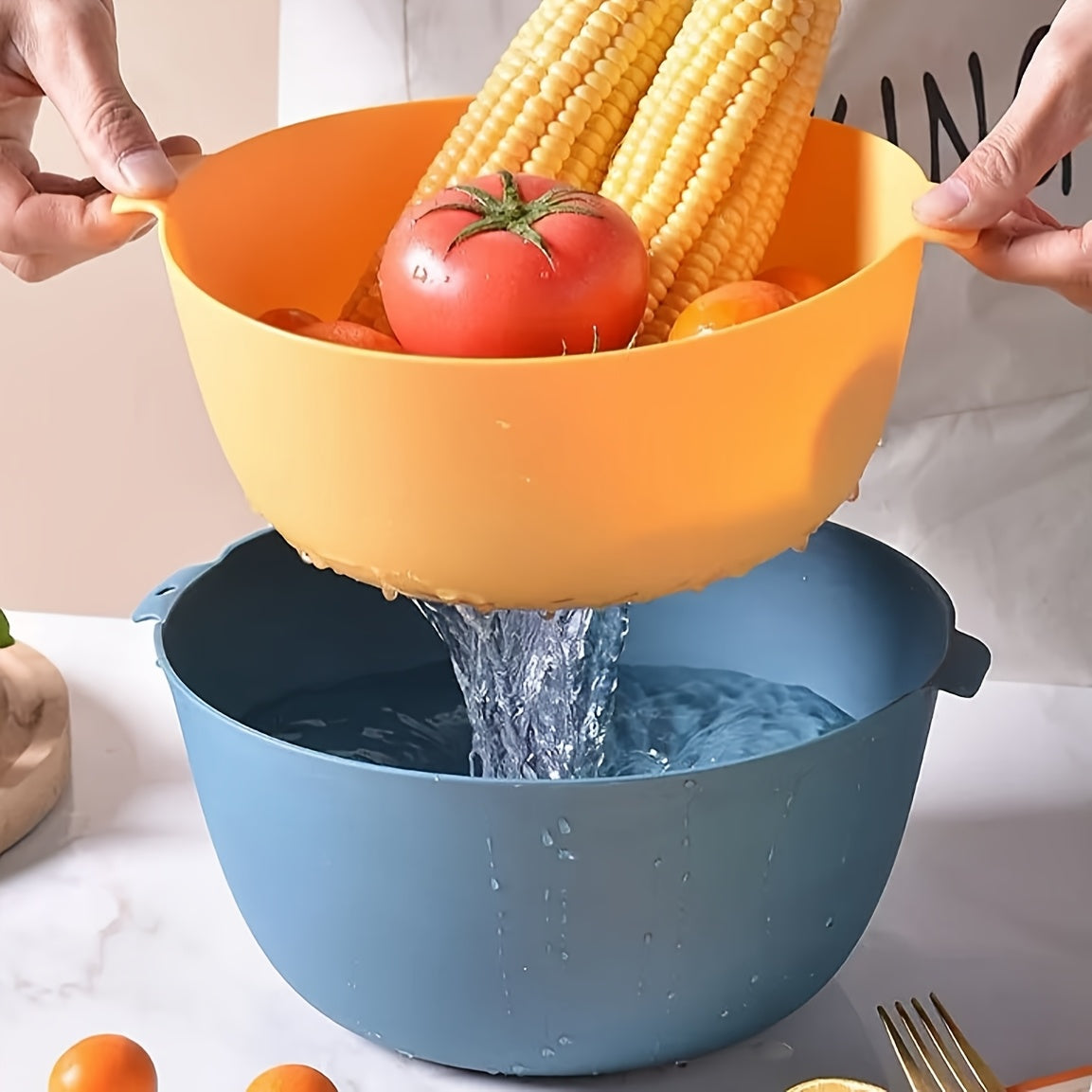 6pcs Double Drain Kitchen Strainer Set - Ideal for Fruits, Vegetables & Thawing