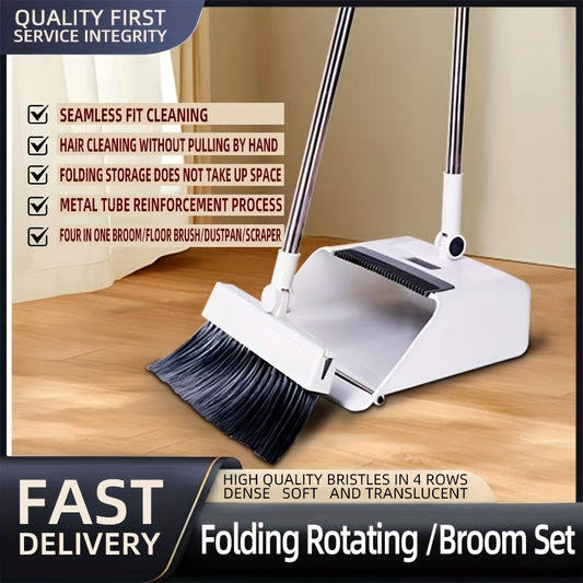 4-In-1 Foldable Broom And Dustpan Set - Compact Design for Easy Home Cleaning