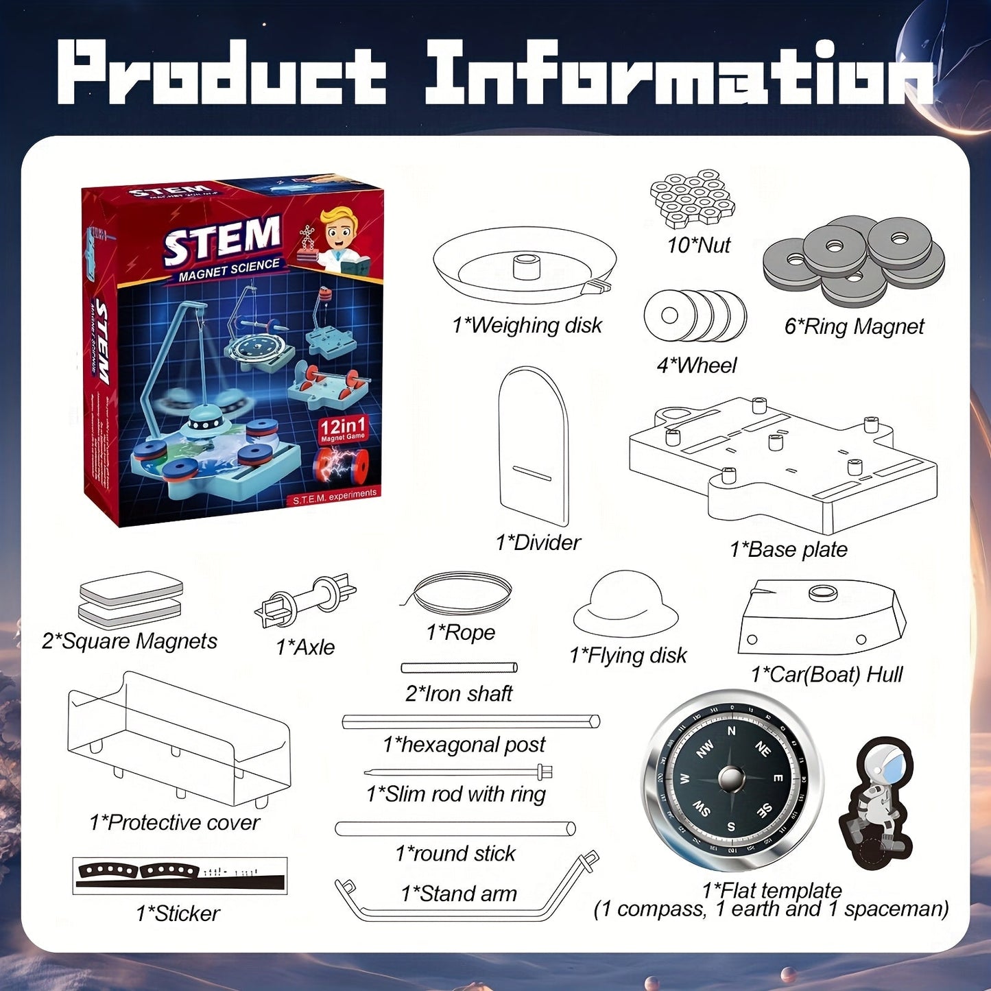 STEM Physics Science Kit for Kids - 12-in-1 Magnetic Floating Toy Set