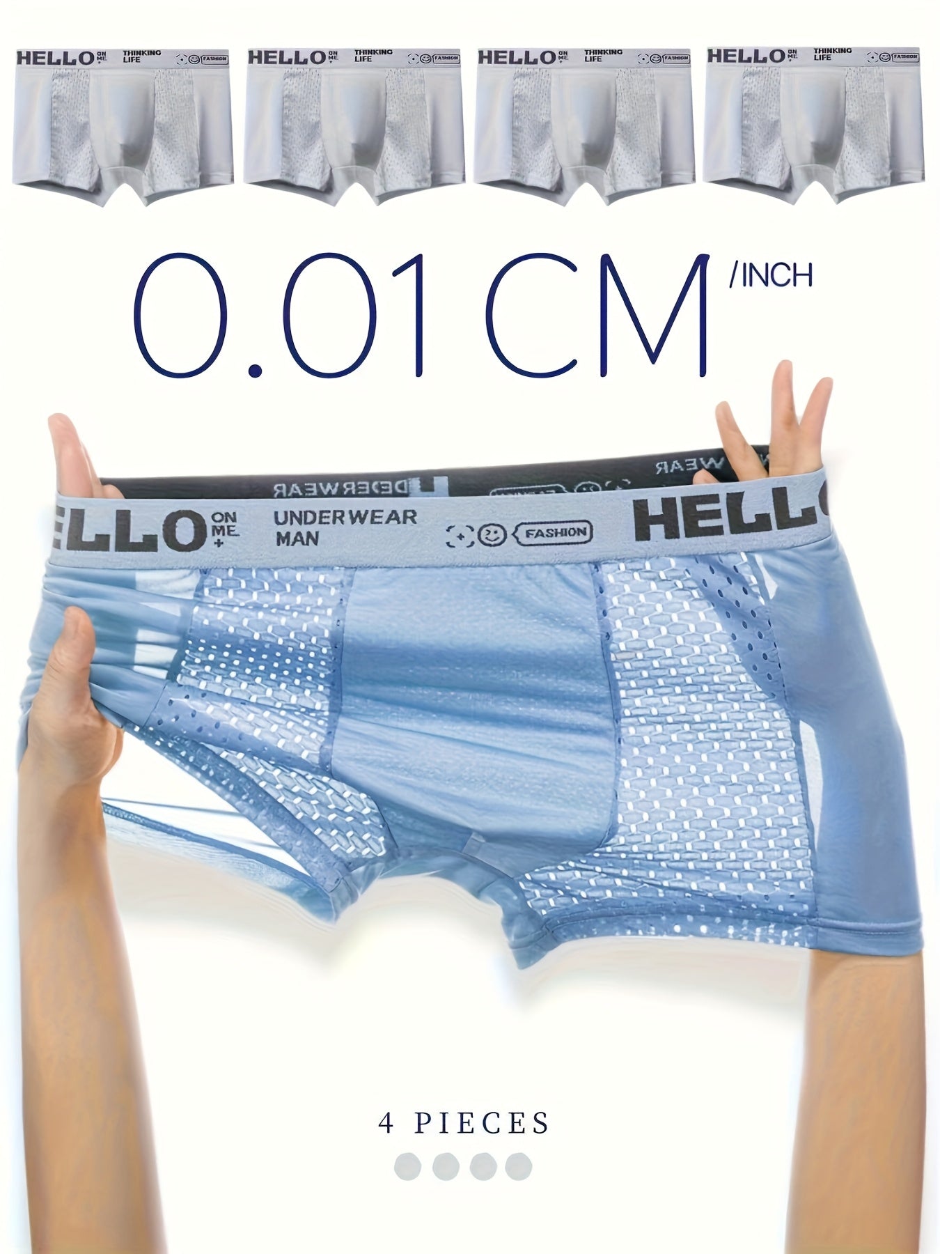 Men's Creative Ice Slippy Fiber Boxer Briefs 4-Pack - Breathable Mesh Fashion
