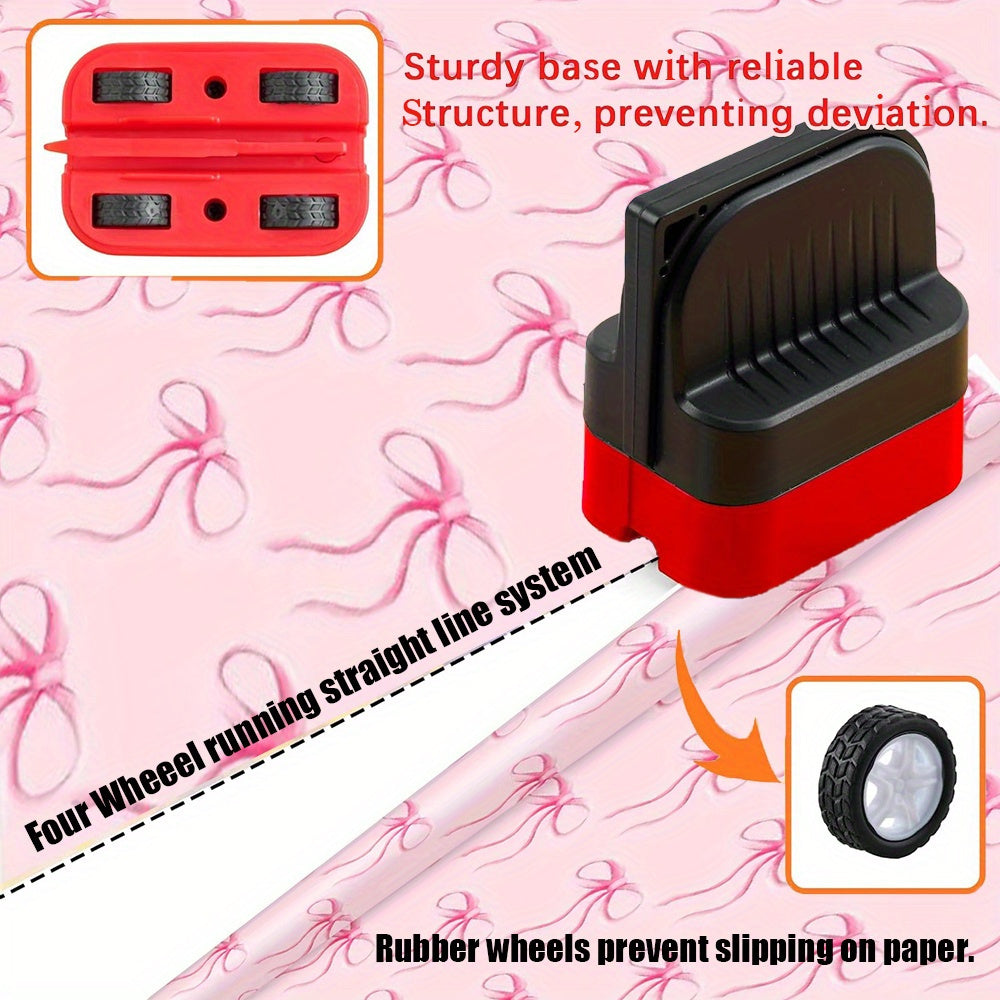 Easycut Manual Wrapping Paper Cutter - Portable Straight-Line Trimmer with Wheels
