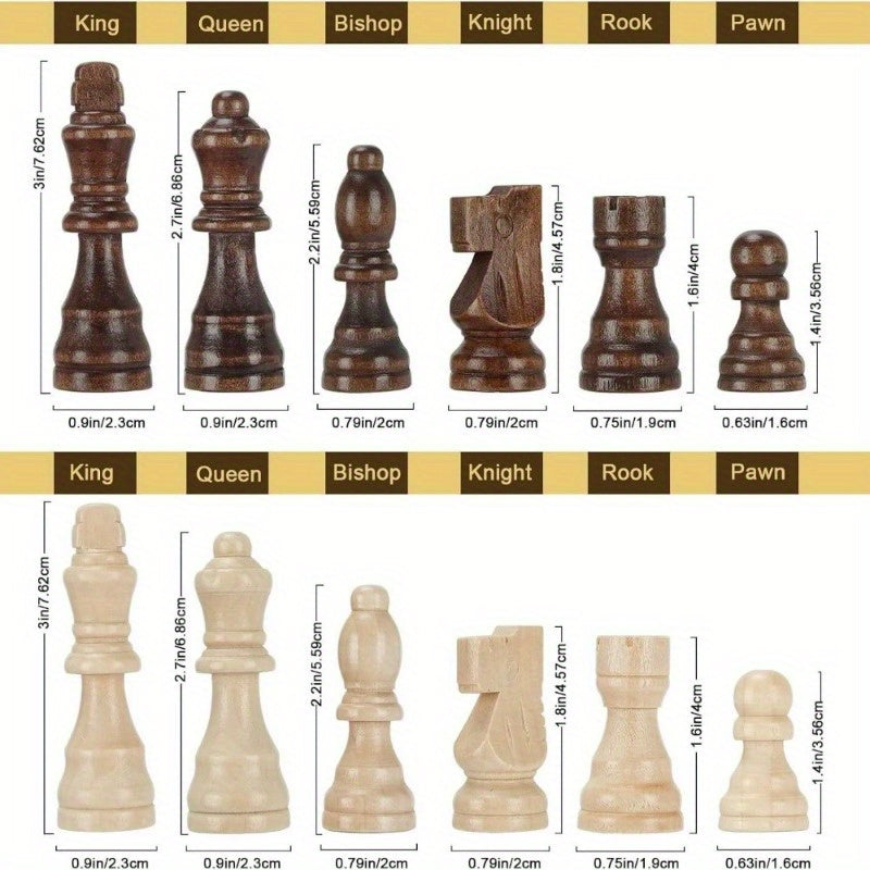 Portable Magnetic Wooden Chess Set - 15 Inch Foldable Board