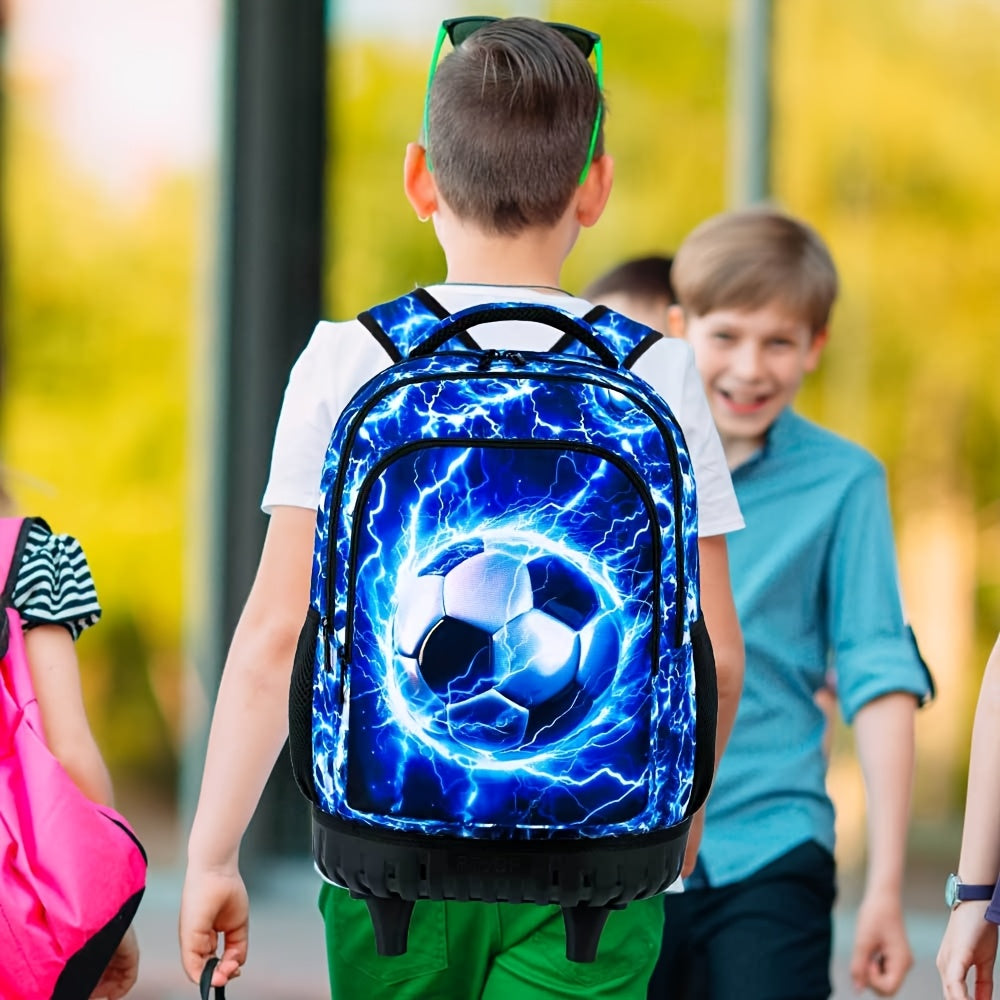 3pcs Lightning Soccer Rolling Backpack Set for Boys with Lunch Box and Pencil Case - CCJPX