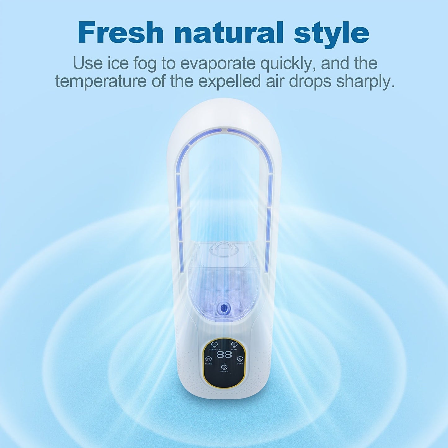 Portable Bladeless Fan with USB, 6 Speeds & LED Display - Quiet & Strong for Travel, Home & Outdoor