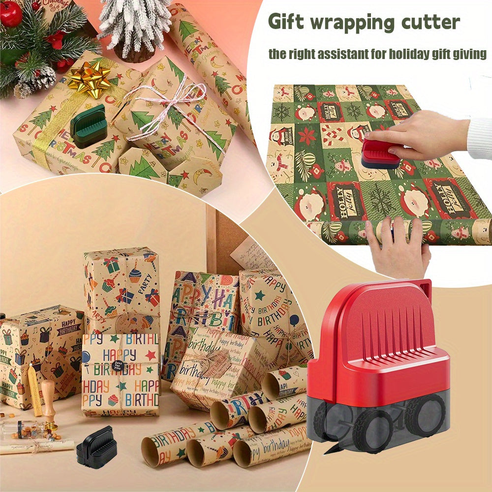 Easycut Manual Wrapping Paper Cutter - Portable Straight-Line Trimmer with Wheels
