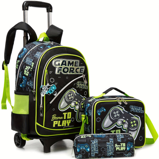 Boy's Rolling Backpack Set - 3pcs 16.5 Inch Kids Travel Luggage with Wheels for School & Travel