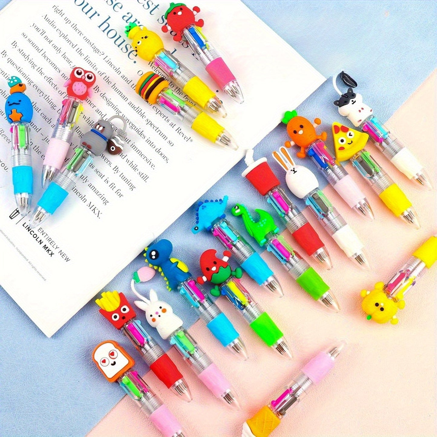 25pcs Four-Color Ballpoint Pens - Vibrant Inks, Fun Patterns, Perfect for Gifts & Classroom Use
