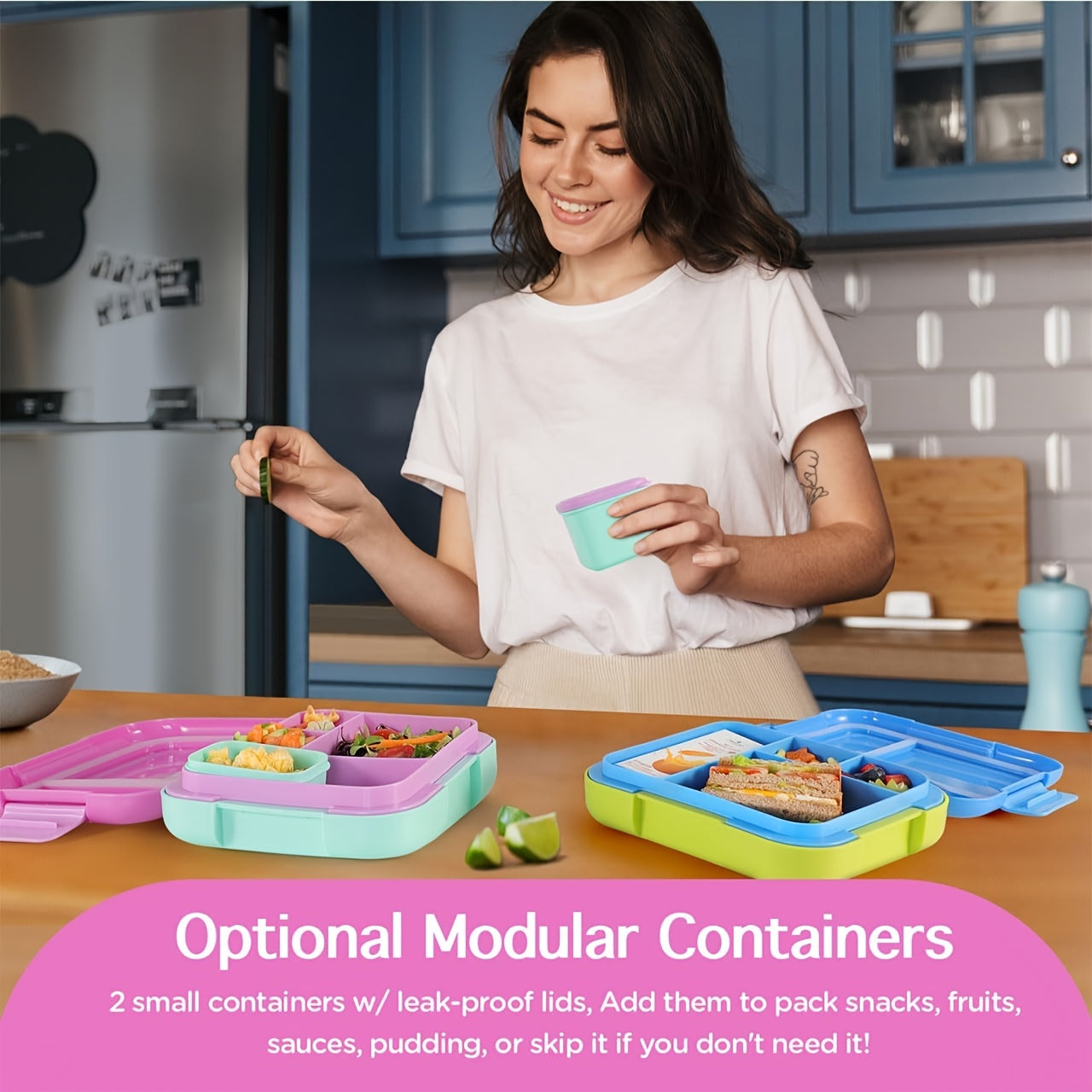 Caperci Bento Box - Large 4.8 Cups, Leak-Proof Lunch Box with Modular Containers